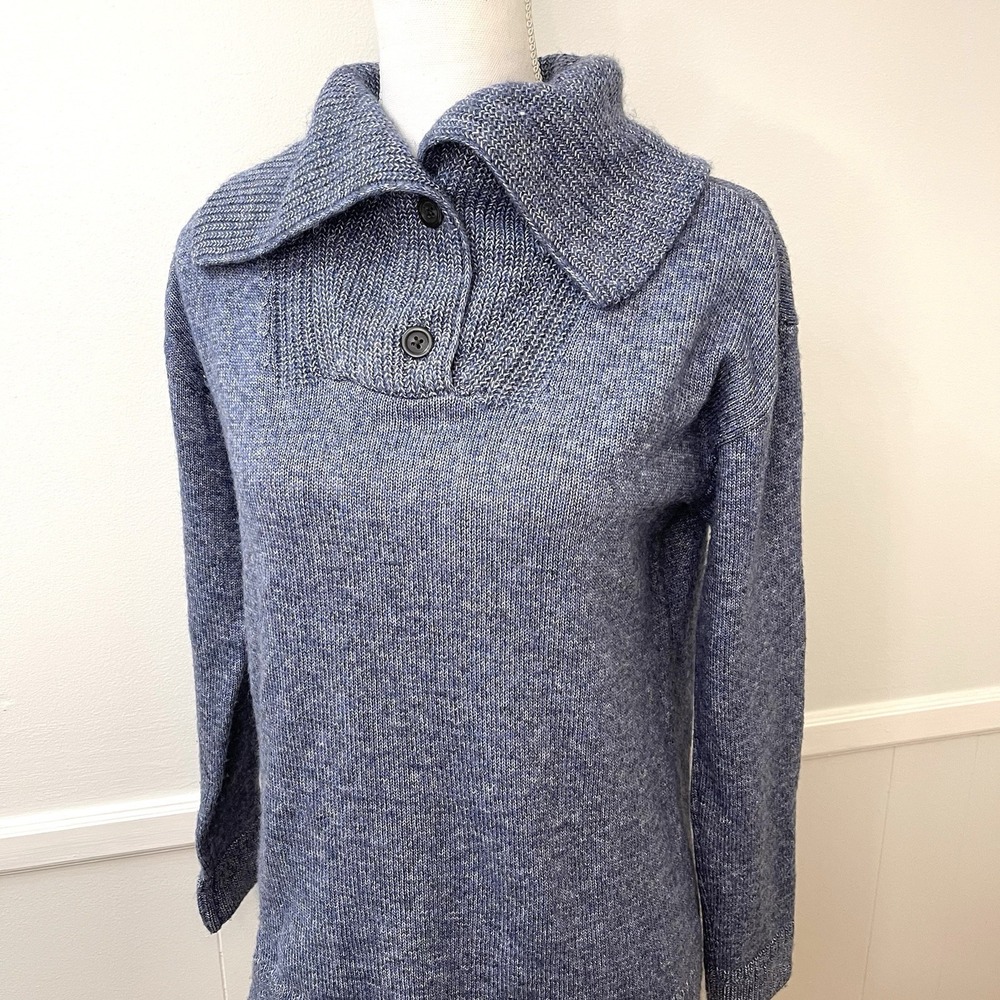Talbots Blue Cowl Neck Pullover Sweater With Buttons Small Petite